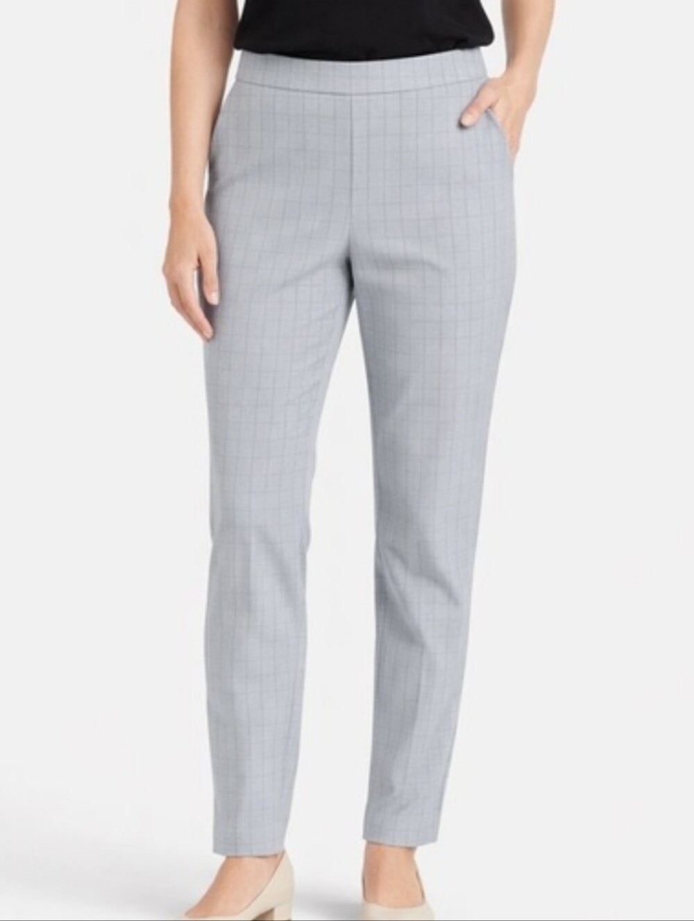 A New Day Cotton Gray Fine Check Stretch Ankle Pants Size 10